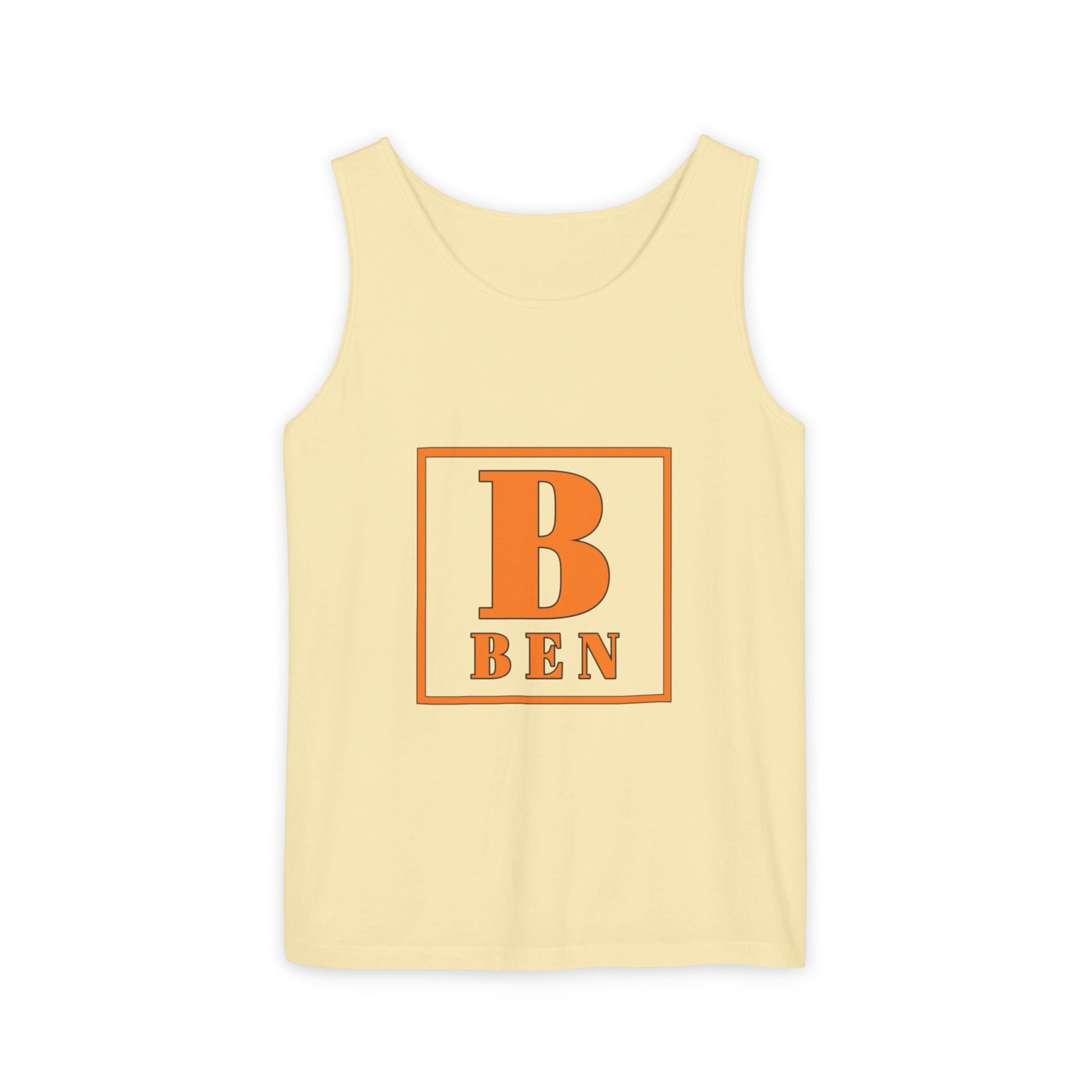 Ben Monogram Tank Top — Orange Initial B Vintage Box Graphic