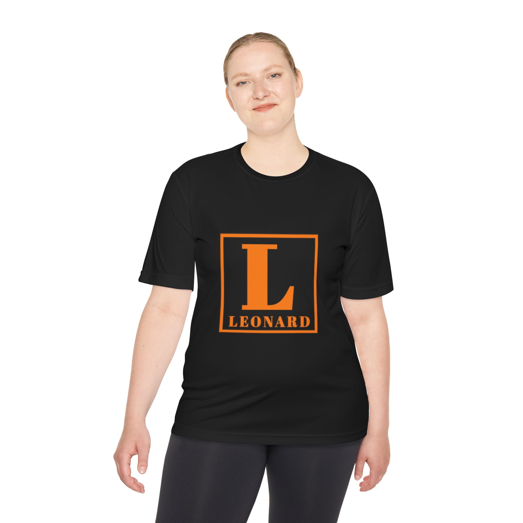 Leonard Monogram Tee — Orange Initial L Athletic Moisture-Wicking Shirt