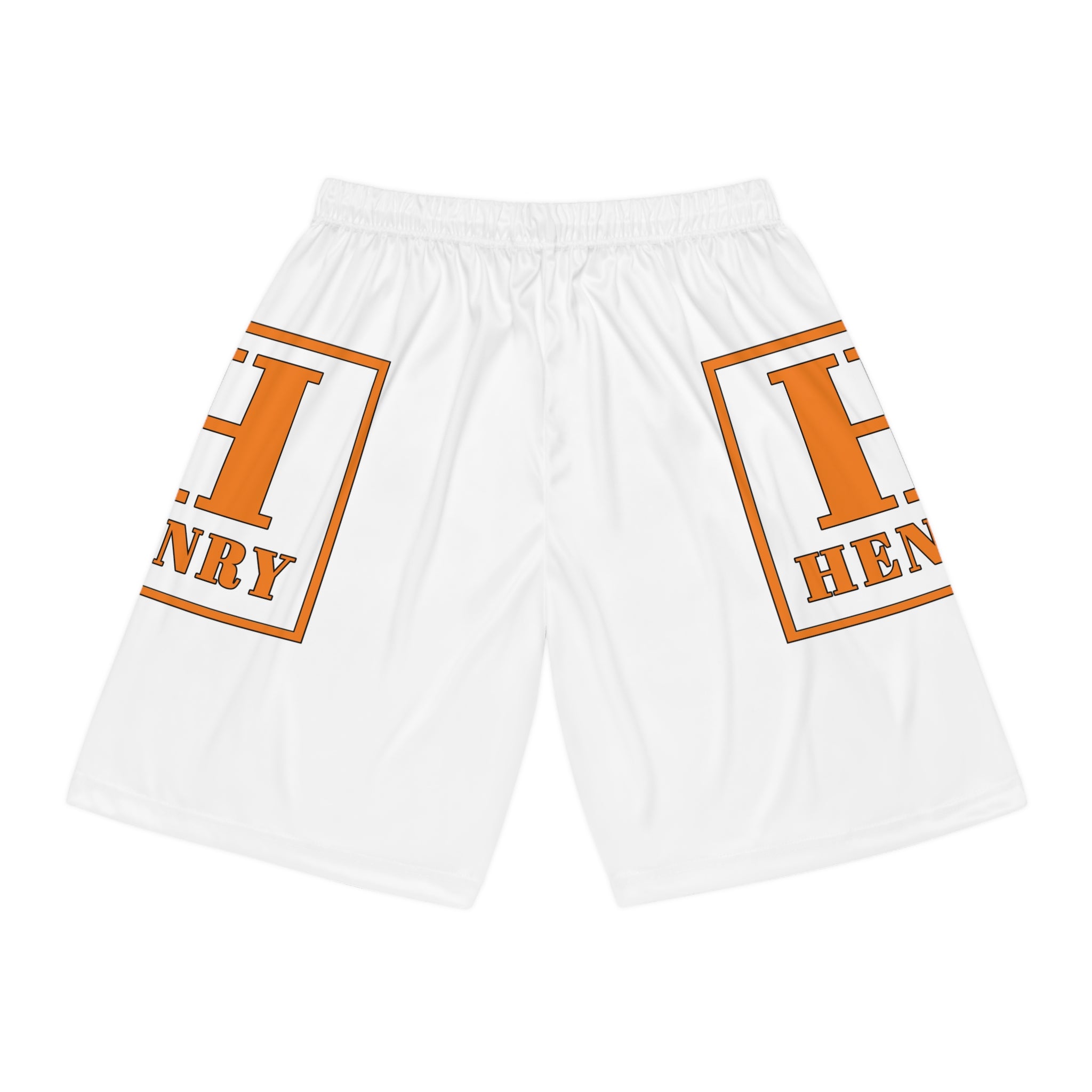 Henry Block Logo Basketball Shorts — Custom White AOP Athletic Shorts