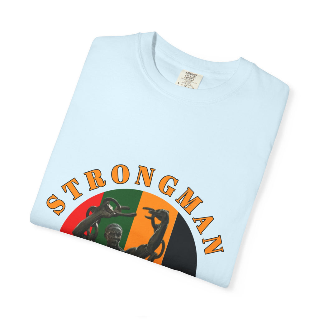 Strongman Statue Vintage-Style T-Shirt — Retro Weightlifting Graphic Tee