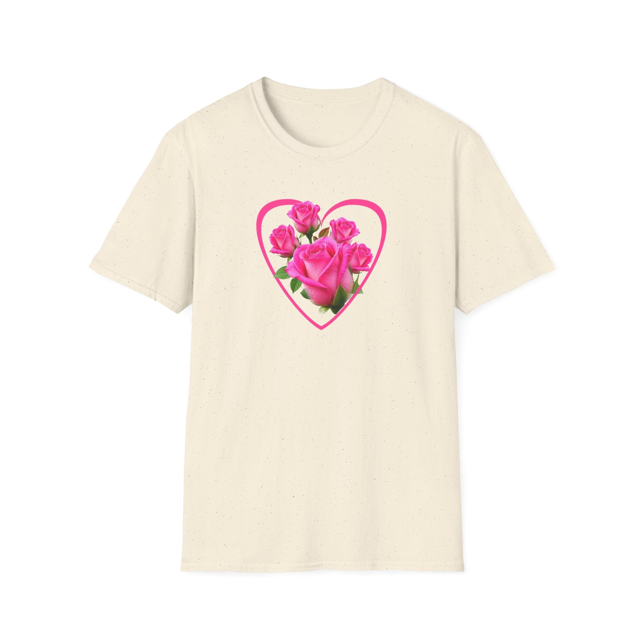 T-Shirt — Pink Rose Heart Floral Tee (Valentine’s Day, Romantic Gift)
